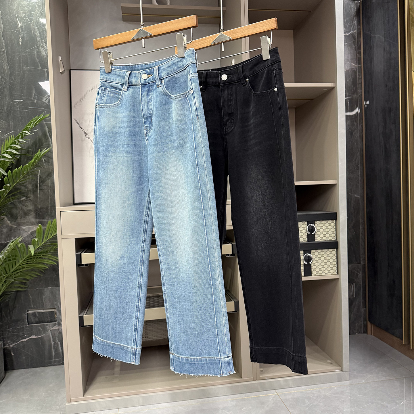 小个子收！显瘦显高挑！微弹中高腰小直筒牛仔九分裤女  H7797~ZY