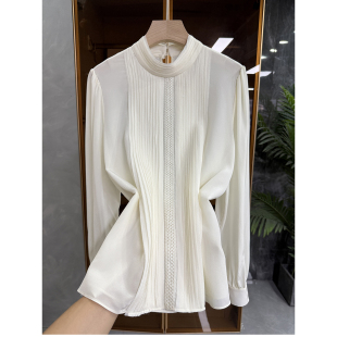 展会订单 Y736 真丝双绉打揽立领长袖 上衣女 衬衫 G上4K