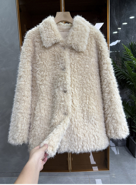 尖货！炸裂冬季单品！环保皮草皮毛一体翻领外套女    DCD01~ME