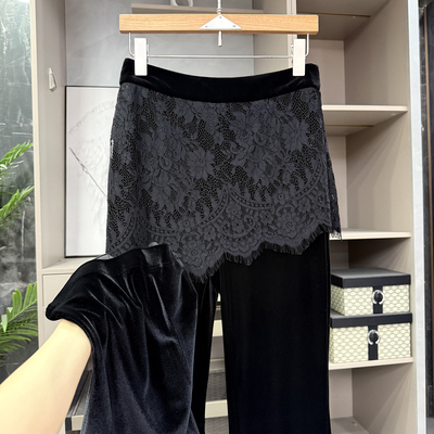 修身丝绒屁帘松紧腰休闲喇叭裤