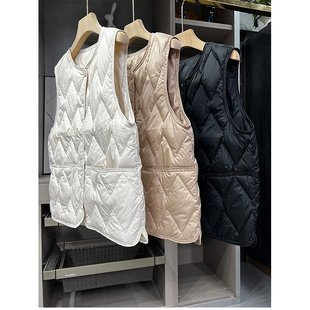 D5237 冬季 轻暖菱形圆领白鸭绒羽绒服马甲女 大厂外D BI入