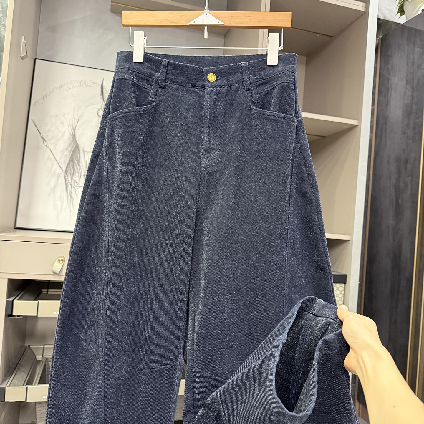 高个子收！美到发光神裤！绒面高腰牛仔镰刀裤女     KW0280~ZY