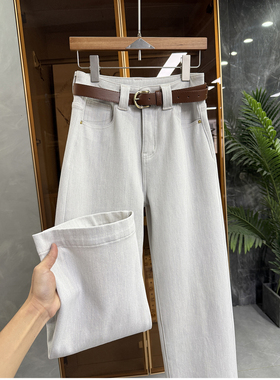 大N货！一穿就显瘦！薄绒中高腰牛仔直筒裤女    M339990~JS