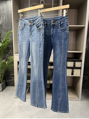 元单中高腰开叉牛仔喇叭裤2024年