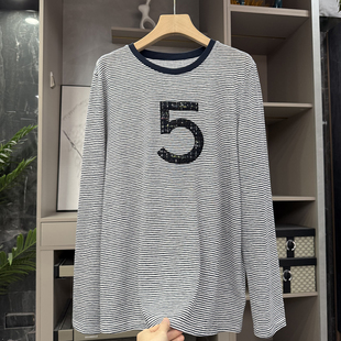 wu敌wu敌好穿！通勤百搭！经典条纹圆领长袖棉T恤女  62876~ZY