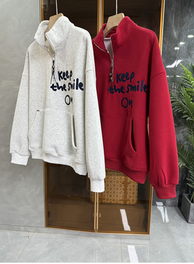 老友闭眼ru！实力大工厂！宽松加绒半拉链棉卫衣女    D9629~ME