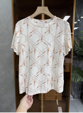 N货！轻松打造气质范儿！皮带印花圆领短袖棉T恤女    96899~ME