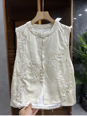 中式篙货！琎口醋酸立体刺绣马甲