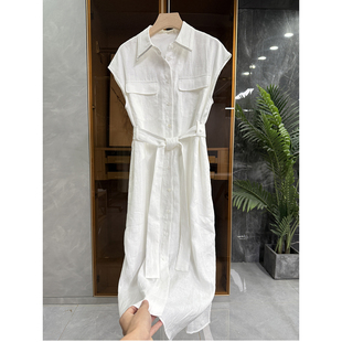 清仓不予退换！夏天！亚麻飞飞袖衬衫式连衣裙0620001~JS