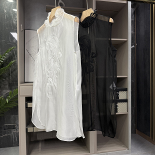 气质一下子出来 Q615 刺绣真丝木耳领无袖 上衣女 衬衫 尖货