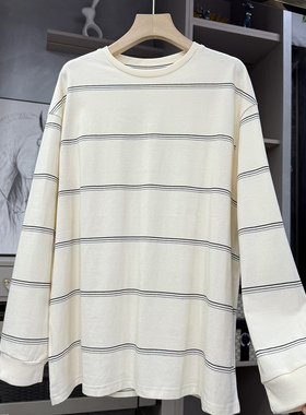 品质货！谁穿谁是时髦精！宽松条纹圆领长袖棉T恤女  H5717~ZY