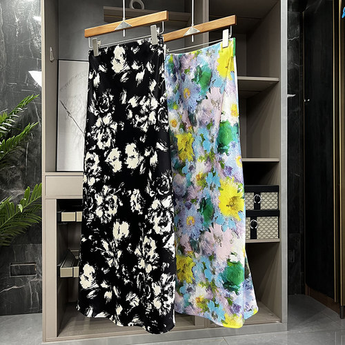 大N货！缎面醋酸印花A字半身裙