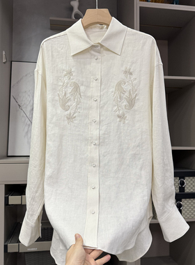 炸裂推荐！yuan单P牌料！宽松刺绣亚麻衬衫上衣女  96793~ZY