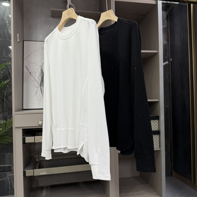 大N货！宽松亮片圆领长袖棉T恤