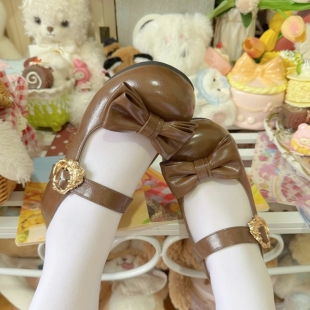 全款（待命名平底版）木马原创Lolita圆头lo鞋优雅蝴蝶结中跟单鞋