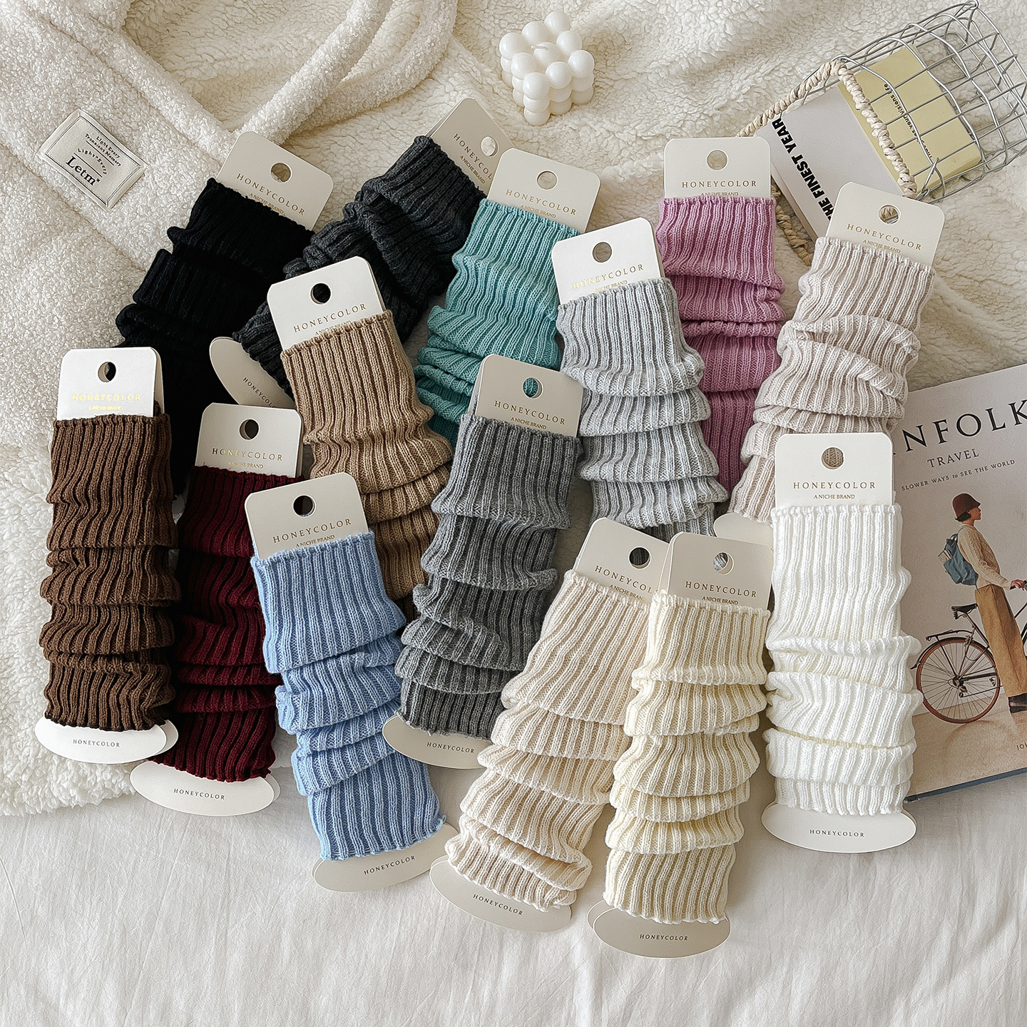 ins风粗针毛线秋冬加厚保暖袜套日系JK洛丽塔小腿堆堆袜子女长筒