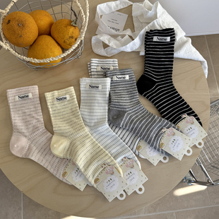 春夏薄款 NAME布标中筒日系花边jk洛丽塔堆堆袜子女百搭透气吸汗棉