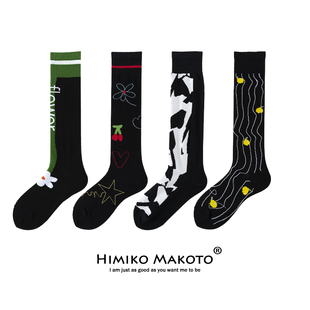 高筒袜街头学院风及膝袜子女长 ins网红纯棉小腿黑色潮牌韩版 包邮