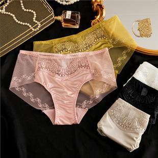 中山新款 三角高弹缎面 轻奢高级刺绣中腰女士内裤 蕾丝性感透气大码