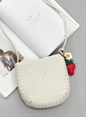 小清新灰白色编织包包女2026春夏上新羊皮手机包休闲斜挎小包5880