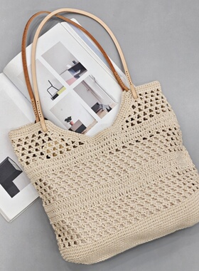 蜜蜡绳编织托特包包女2026春夏新款镂空单肩包大容量度假风包9555