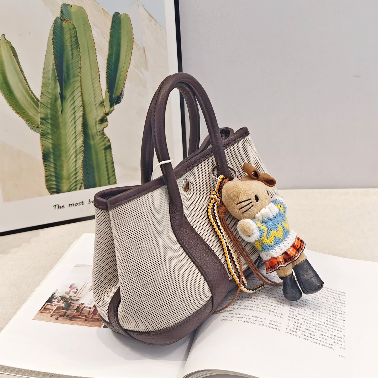 高级感拼接手提花园包包女2026冬季新款咖啡色复古子母通勤托特包