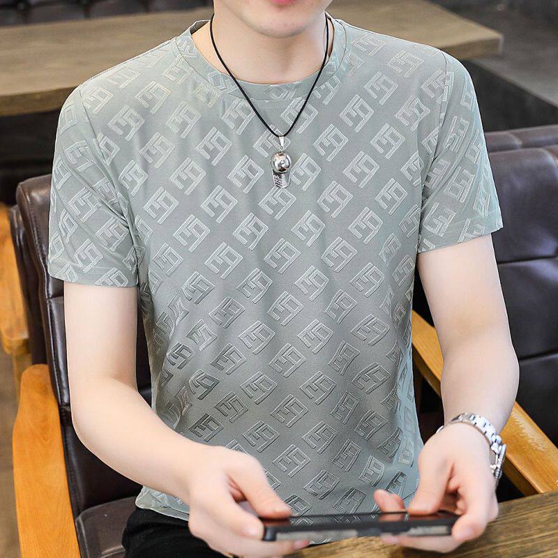 2026夏季新款男士冰丝短袖t恤透气圆领短袖休闲百搭潮流半袖T恤男