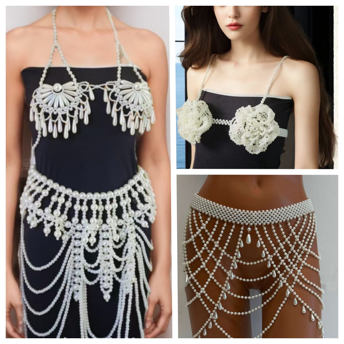 大颗珍珠文胸链上衣珠串性感胸链复古写真拍照酒吧GOGO演出服