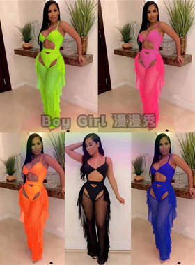 荧光牛仔形象 性感酒吧DSDJ气氛夜光派对彩色网纱舞台服