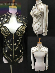 蒸汽铆钉朋克演出服女歌手摇滚风PV皮质连体坎肩欧美炫酷皮质服装