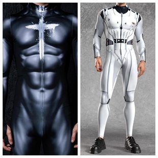 男机器人紧身COS刚铁侠派对未来科技感演出服肌肉男派对酒吧舞台