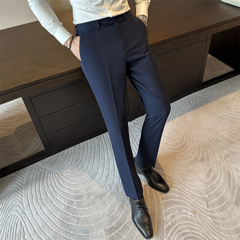 抗皱深灰垂感西裤男士修身小脚裤商务上班春秋新款休闲长裤子
