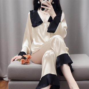 家居服新款 维多利亚法式 薄款 长袖 甜美 小香风桑蚕丝睡衣女春秋季