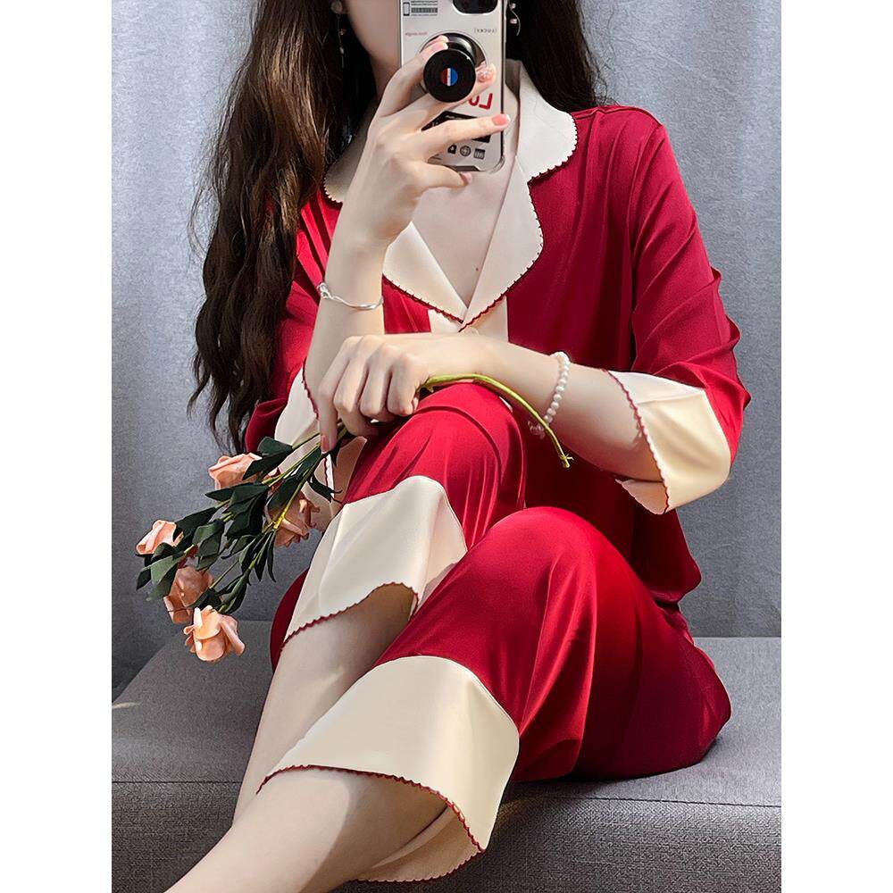 维多利亚轻奢高级感桑蚕丝法式睡衣女士春秋季长袖红色套装家居服,女士内衣/男士内衣/家居服,睡衣/家居服套装,淘宝优惠券,粉丝福利购,淘宝优惠卷