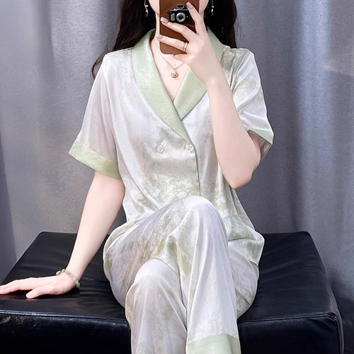 维多利亚夏季睡衣女短袖长裤套装