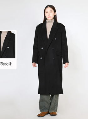 sweetbasil紫淑2025冬装新款正品女休闲时尚V领长款毛呢大衣