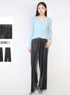 sweetbasil紫淑2025秋装正品新款女舒适休闲时尚松紧腰丝绒长裤