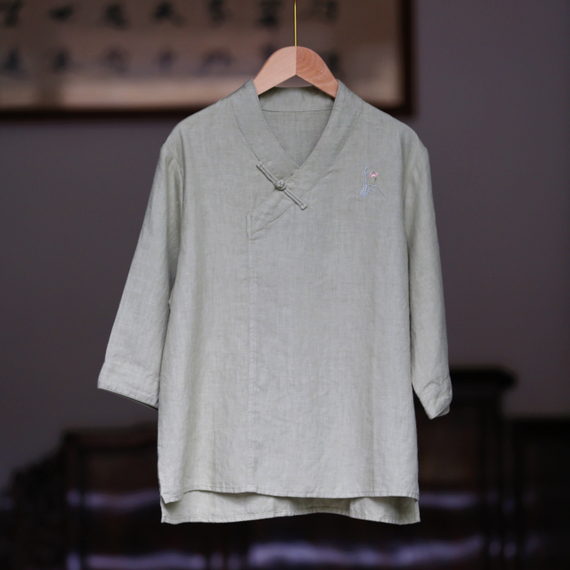 如素慢衣[汉麻]V领刺绣上衣36465