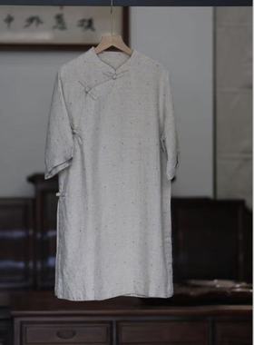 如素慢衣亚麻斜襟中长款中式上衣36466