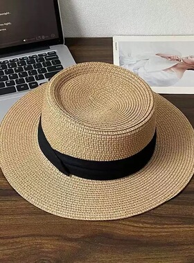 如素慢衣赫本风法式平顶女夏季大帽檐遮阳草帽60189