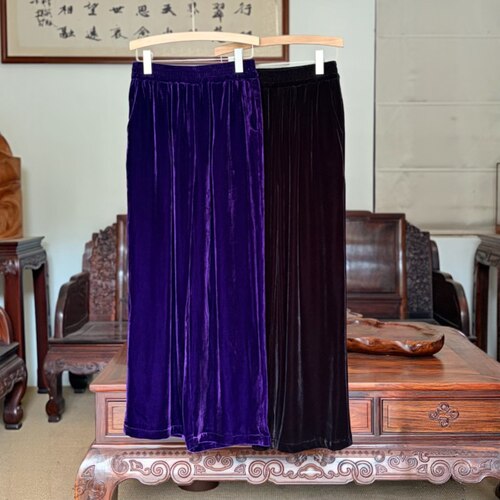 如素慢衣100%桑蚕丝丝绒 显瘦百搭休闲直筒裤60103
