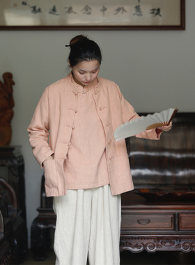 如素慢衣新款复古文艺新中式苎麻棉立领盘扣短外套35022