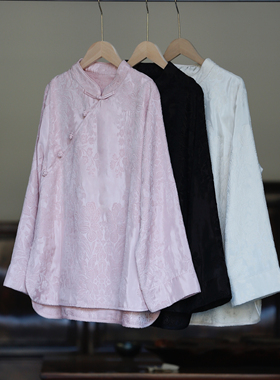 如素慢衣立领复古风盘扣提花衬衫上衣60121