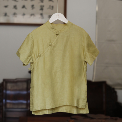如素慢衣苎麻立领短袖衬衫