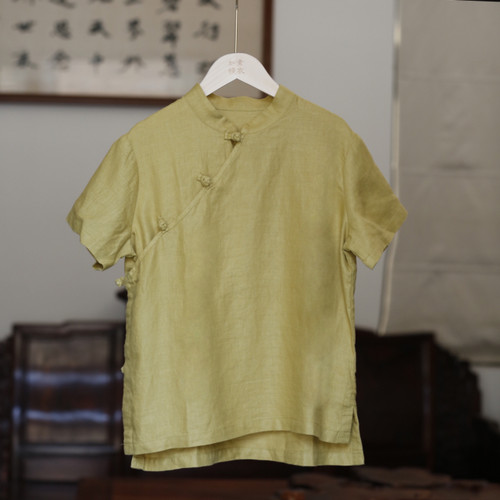 如素慢衣苎麻立领短袖衬衫