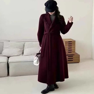 2025秋冬新款双面羊绒大衣女高级感安可拉红长款加厚羊毛呢子外套