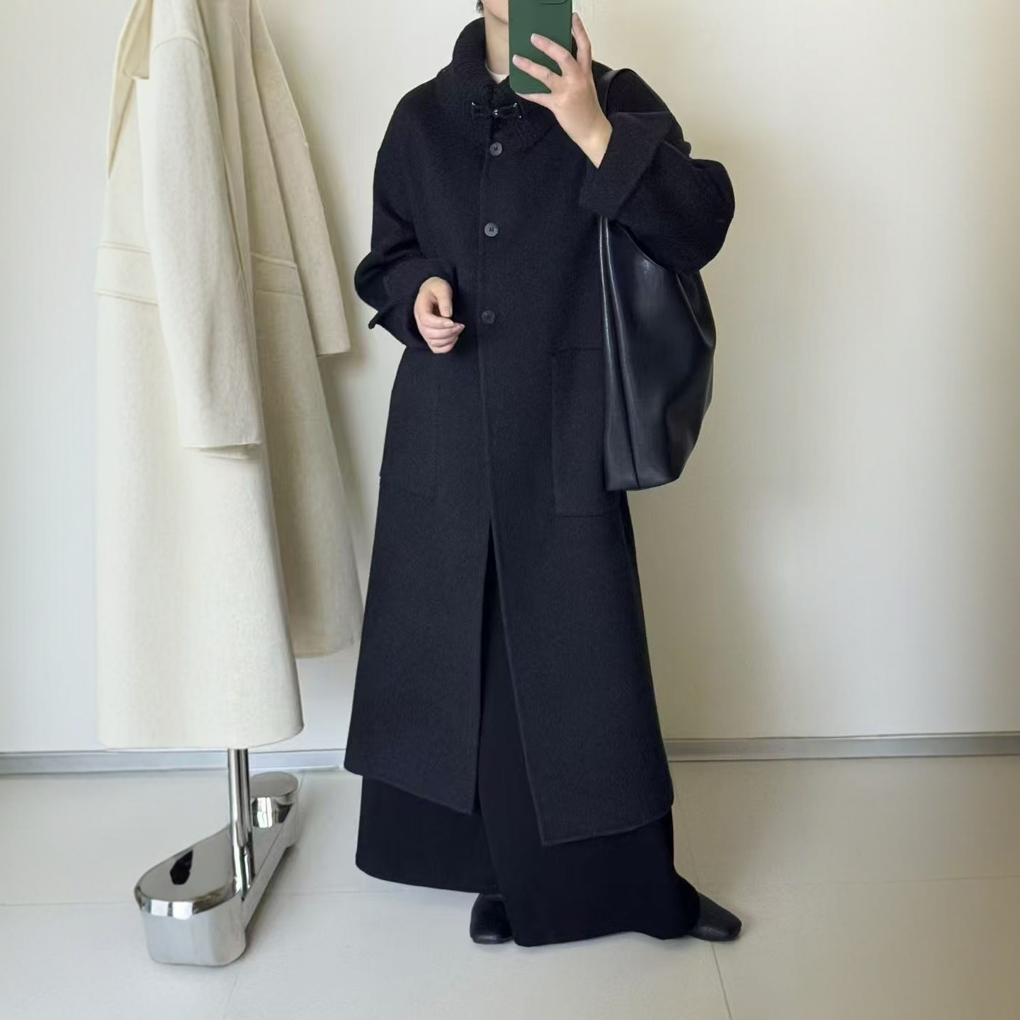 双面羊绒大衣女中长款过膝宽松
