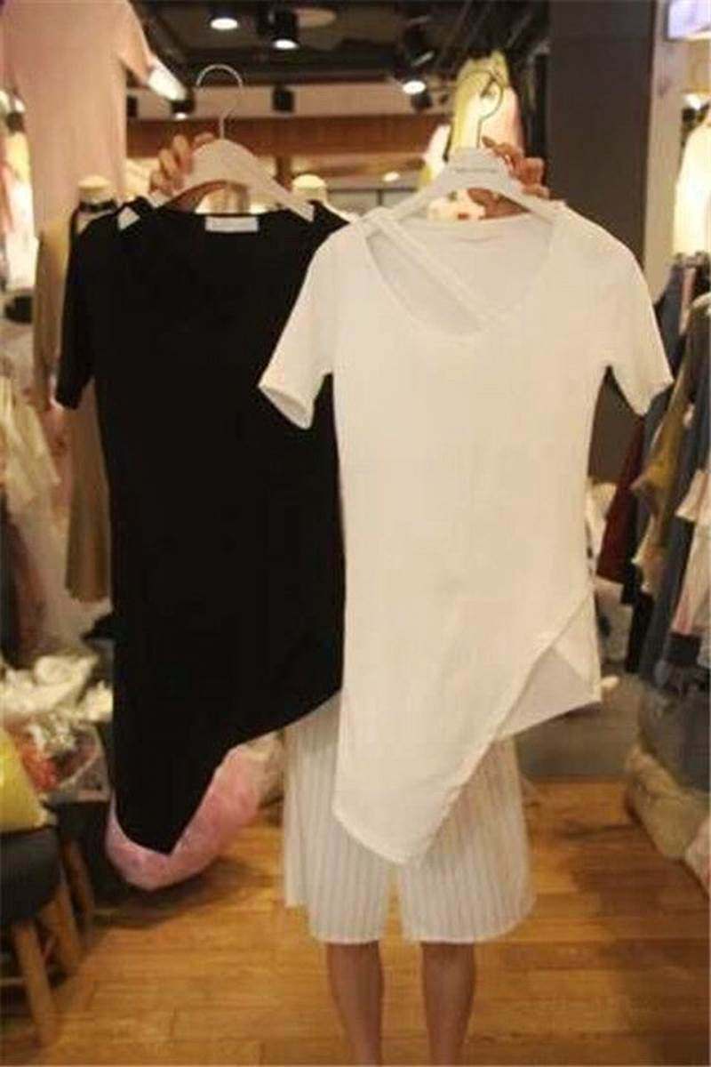 韩版镂空修身显瘦不规则下摆短袖t恤女2019夏季新款纯色简约上衣|ruв категории Женская одежда, футболка - от Buy2taobao.com для оказания профессиональной услуги покупки агента Taobao