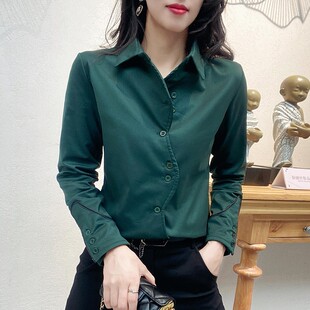 早春2026新款 女长袖 显瘦衬衣POLO领职业OL百搭上衣潮 洋气衬衫 时尚