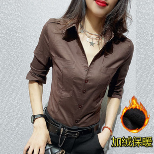 工作服工装 加绒衬衫 上衣气质职业衬衣 时尚 韩版 女2026新款 早春修身
